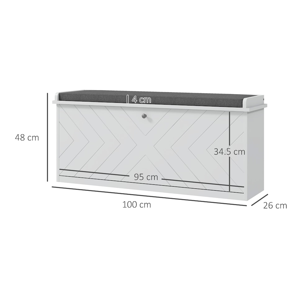 image 1 of HOMCOM Shoe Bench, Entryway Bench with Flip Drawer, Seating Cushion and Adjustable Shelf for 10 Pairs of Shoes for Hallway, White | White | White