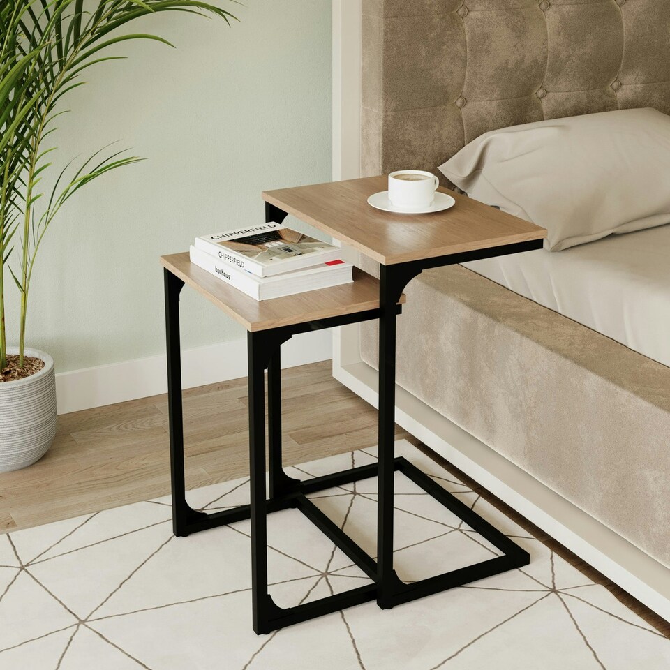 image 1 of 2 pc C-Shaped Nesting Side Tables White | Unit Colour: White