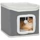 image 2 of PawHut Cat House for Indoor Kittens, 2-Level Cat Cave Bed with Fluffy Balls, Flush Top Bed, Kitten Barrel for Multi Kitties, Grey