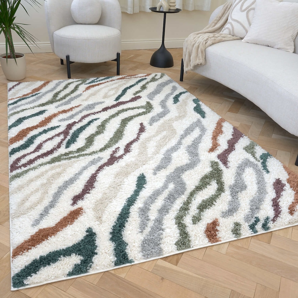 image 1 of The Rugs Moodi Collection Abstract Design Shaggy Soft High Pile Living Room Floor Rug and Runner
