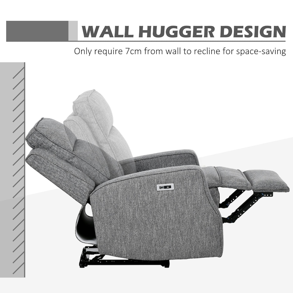 image 1 of HOMCOM Electric Armchair, Fabric Recliner Chair with USB Port, Charcoal Grey