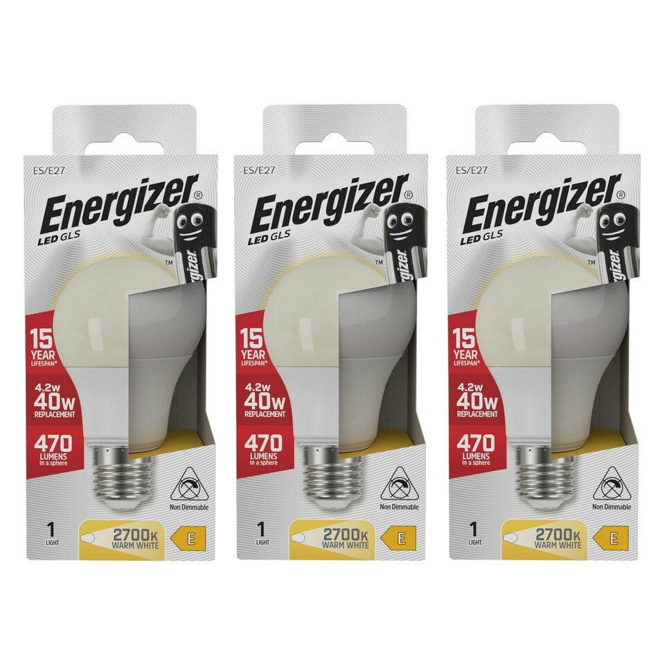 image 1 of Energizer LED GLS E27 470lm 4.2W 2700K (Warm White) Light Bulb - Pack of 3