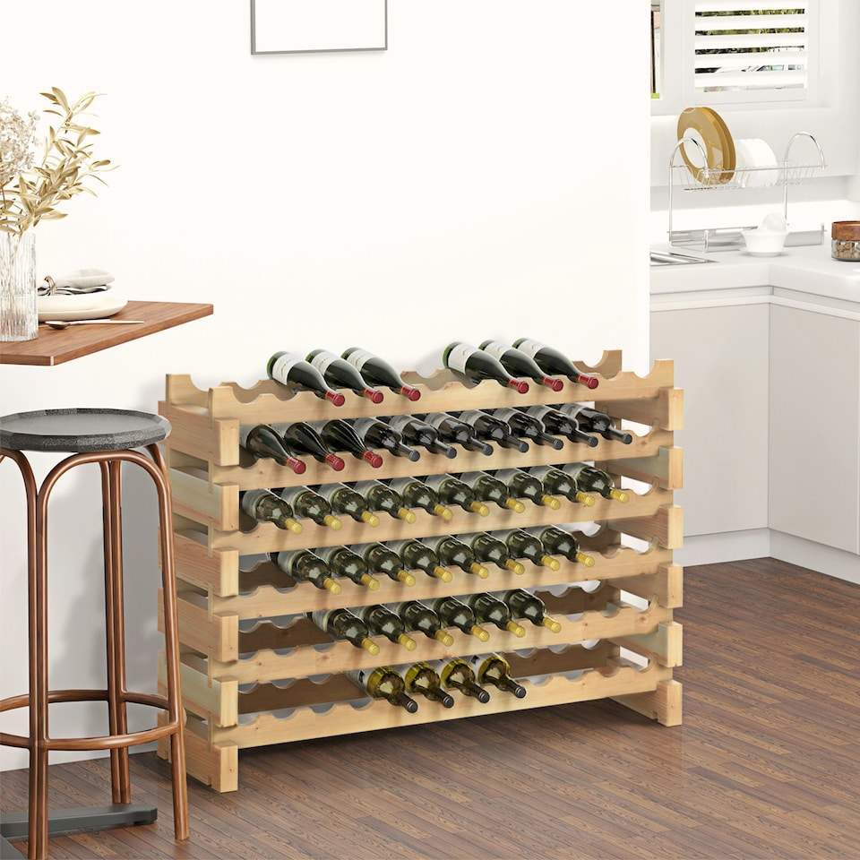 image 1 of HOMCOM 72 Bottle Shelf Wine Rack Holder Stand, Storage Pine Wood