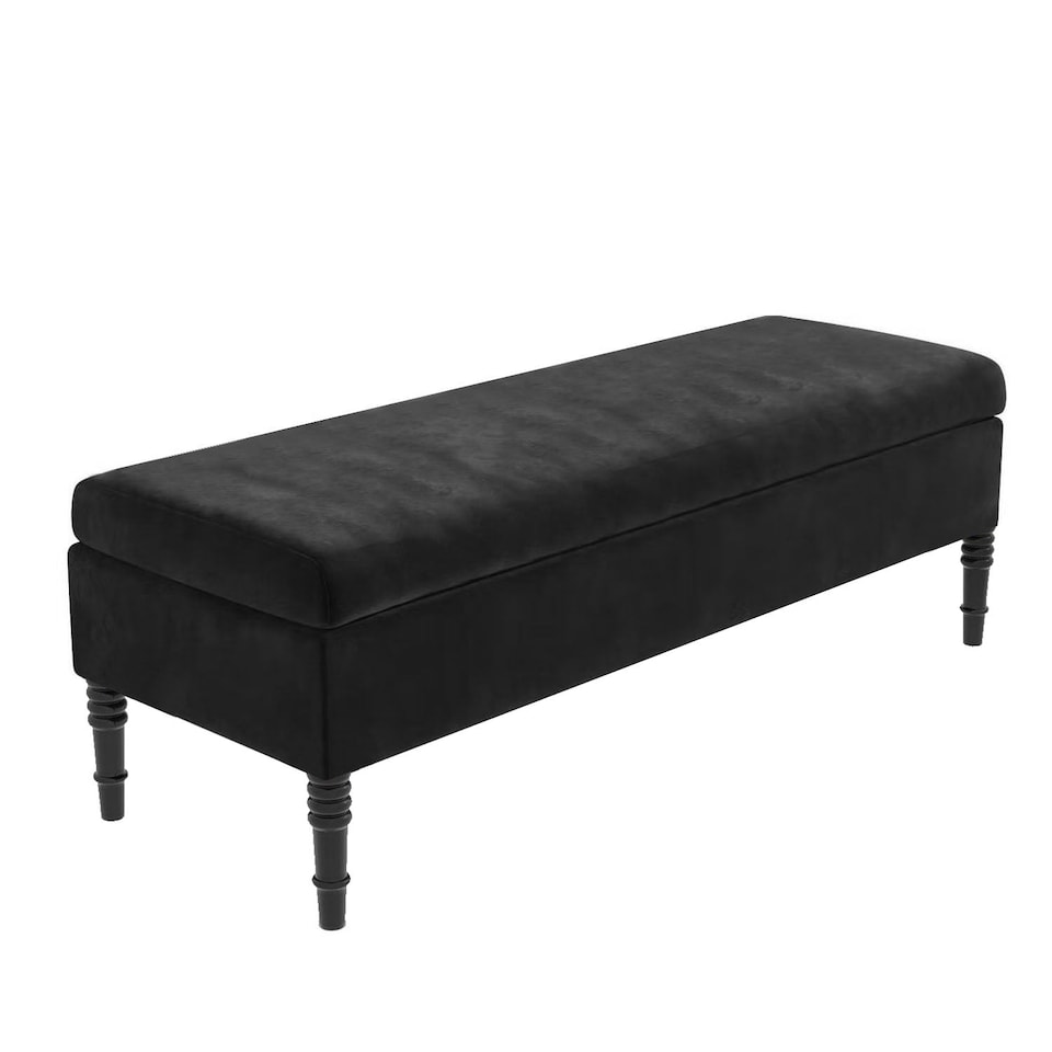 image 1 of Safar Plain 137cm Ottoman Storage Bench - Plush Velvet Shoe Bench - Black Upholstery Footstool with Storage