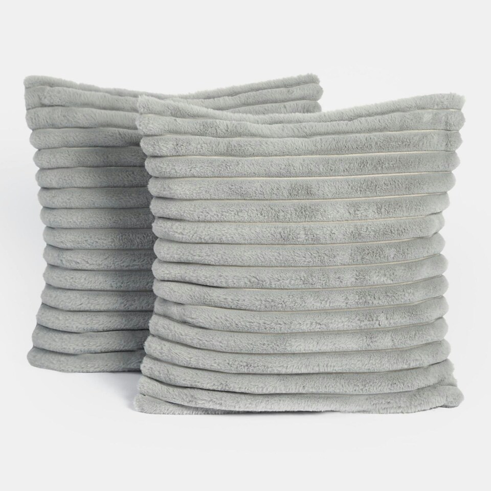 image 1 of OHS 2 x Faux Fur Matte Velvet Fleece Thick Ribbed Cushion Covers, 45x45cm - Grey