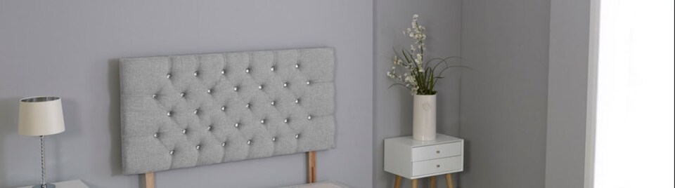 Silver Linen Studded Chesterfield Headboard | Silver | 2FT6 Small Single 20"inch Headboard