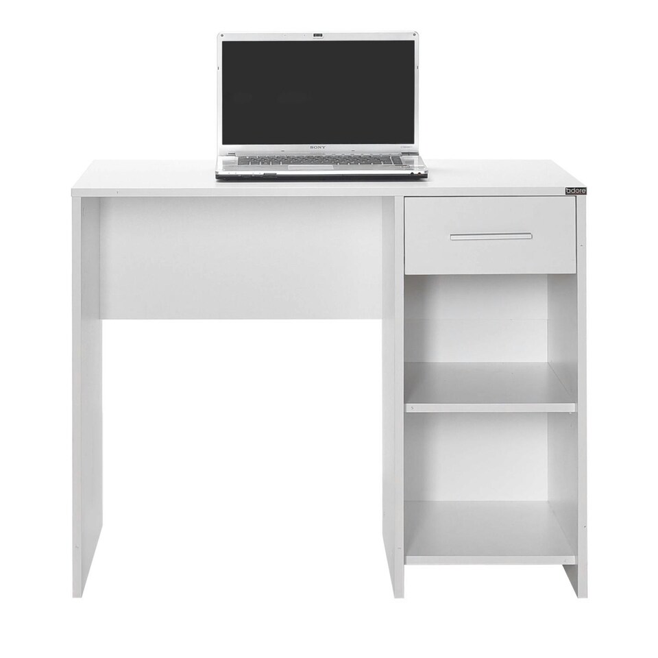 image 1 of Adore Matt White Study Desk with Drawer & Shelves White