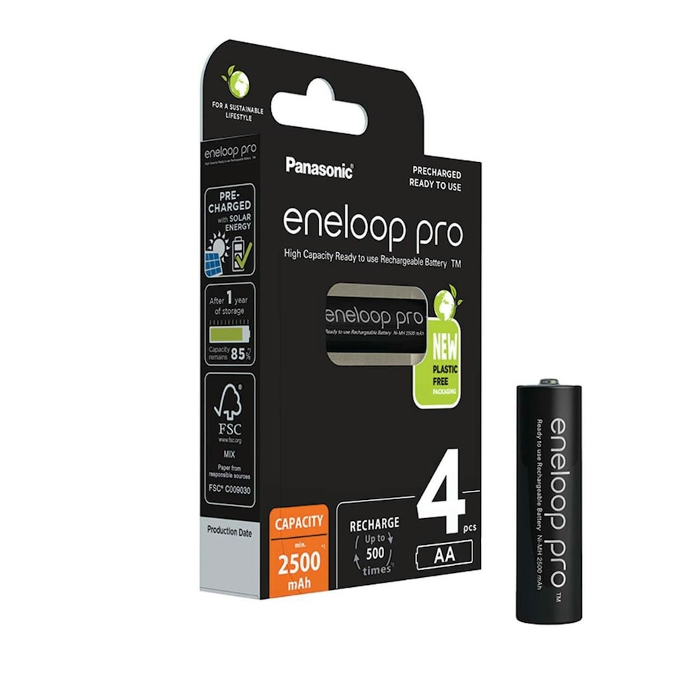 image 1 of Panasonic Eneloop Pro AA 2500mAh Rechargeable Batteries - Pack of 4 AA