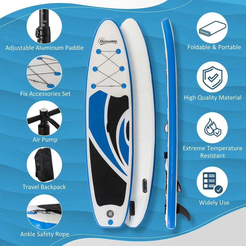 image 1 of Outsunny 10Ft Inflatable Non-Slip Paddle Stand Up Board w/ Adjustable Paddle White