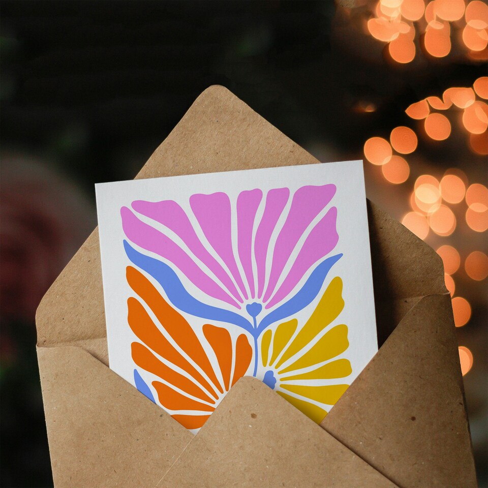 image 1 of Birthday Card Retro Groovy Flowers Best Wishes Pastel Floral