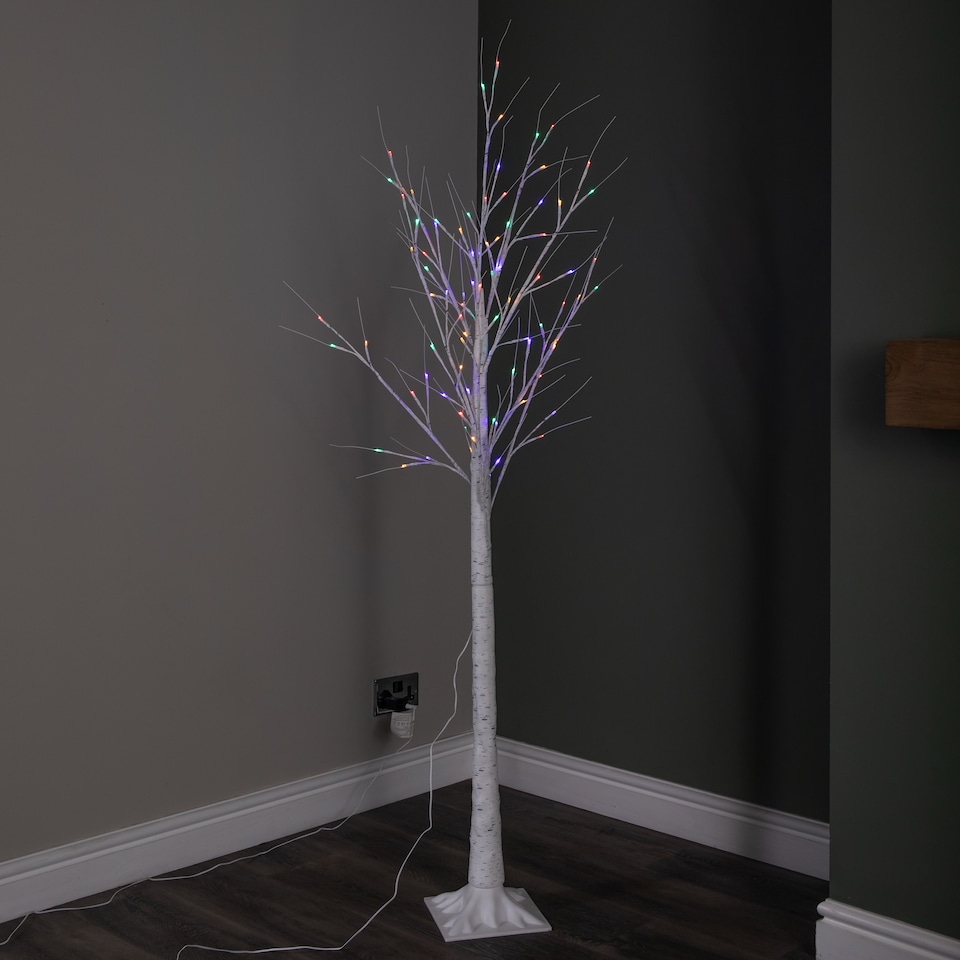 image 1 of 1.8m (6ft) Outdoor Christmas Light Up White Birch Tree with 80 Multicoloured LEDs