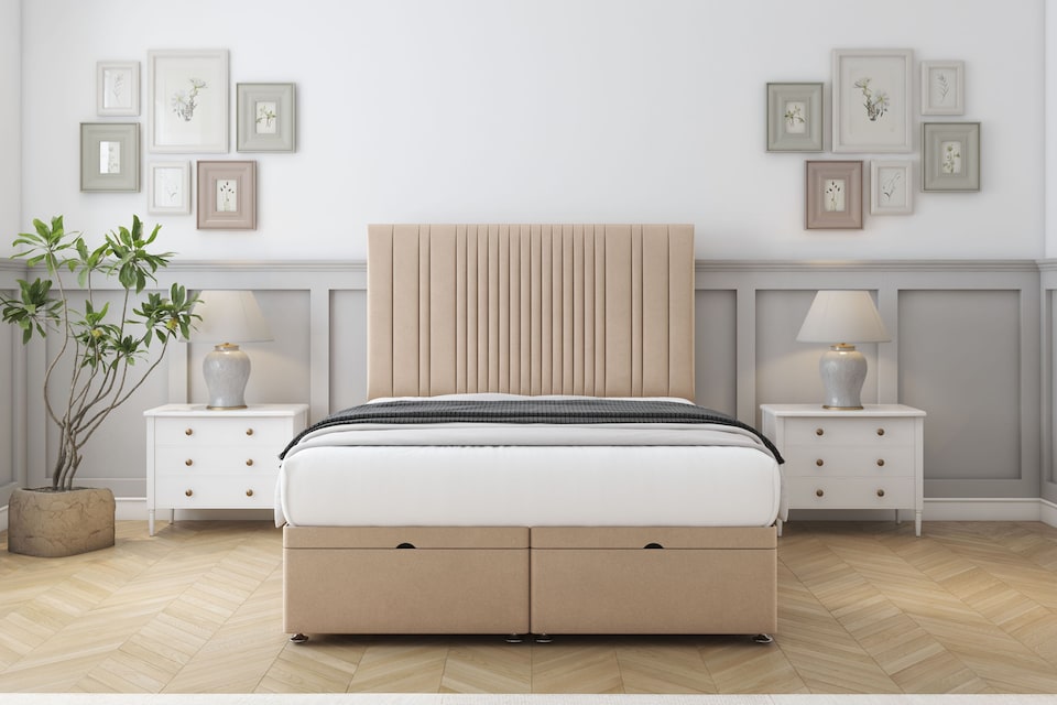 image 1 of Sloomy Kingsley Pebble Plush Ottoman Bed With Mattress With 26" Strutted Headboard 3' Single