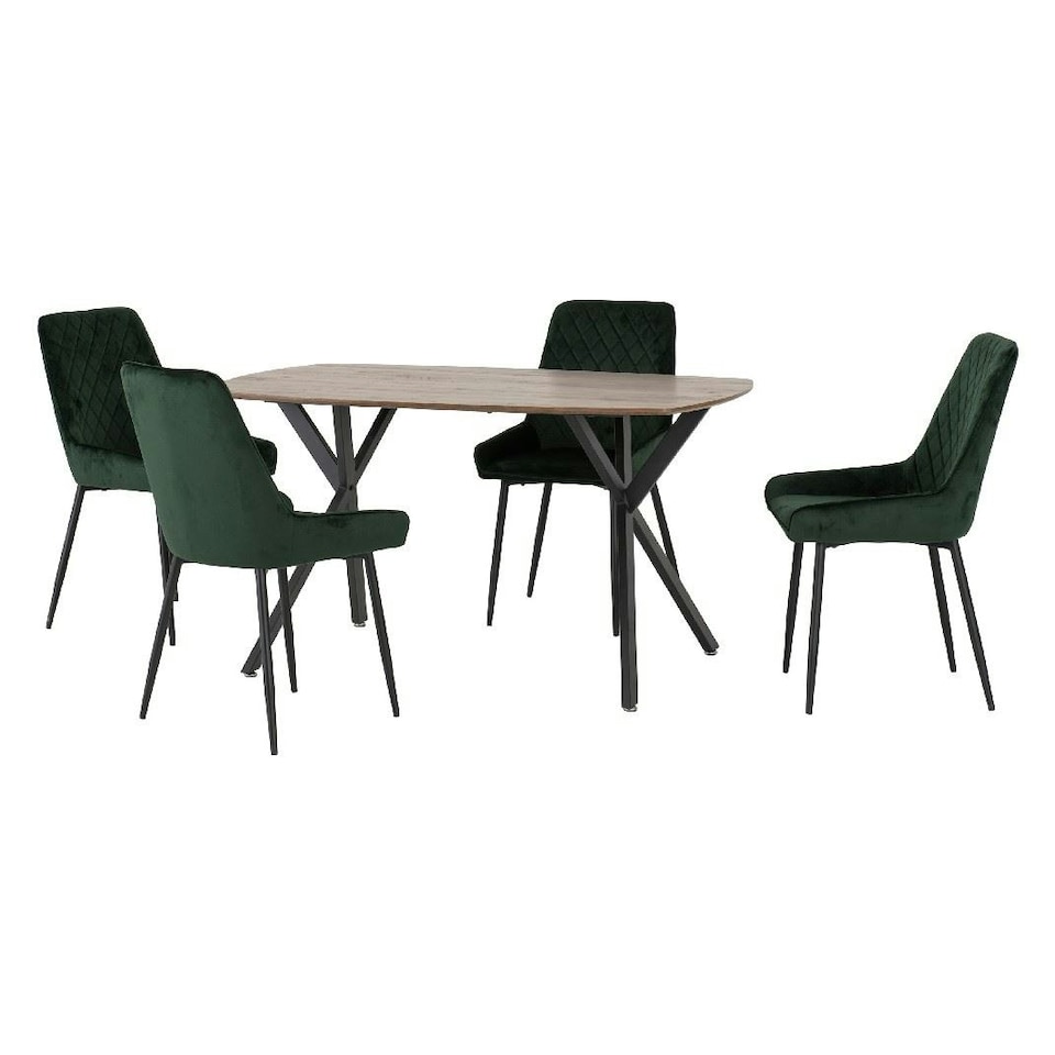 image 1 of Athens Dining Set with 4 Avery Velvet Chairs Green | Medium Oak/Emerald Green