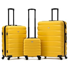 Flight Knight Suitcase Sets 3 Piece, Large Suitcase, Extra Large Suitcase, easyJet Cabin Bag 45x36x20cm Underseat Carry On, 100+ Airlines Approved - BA, Ryanair Yellow | Yellow/Black  | Large