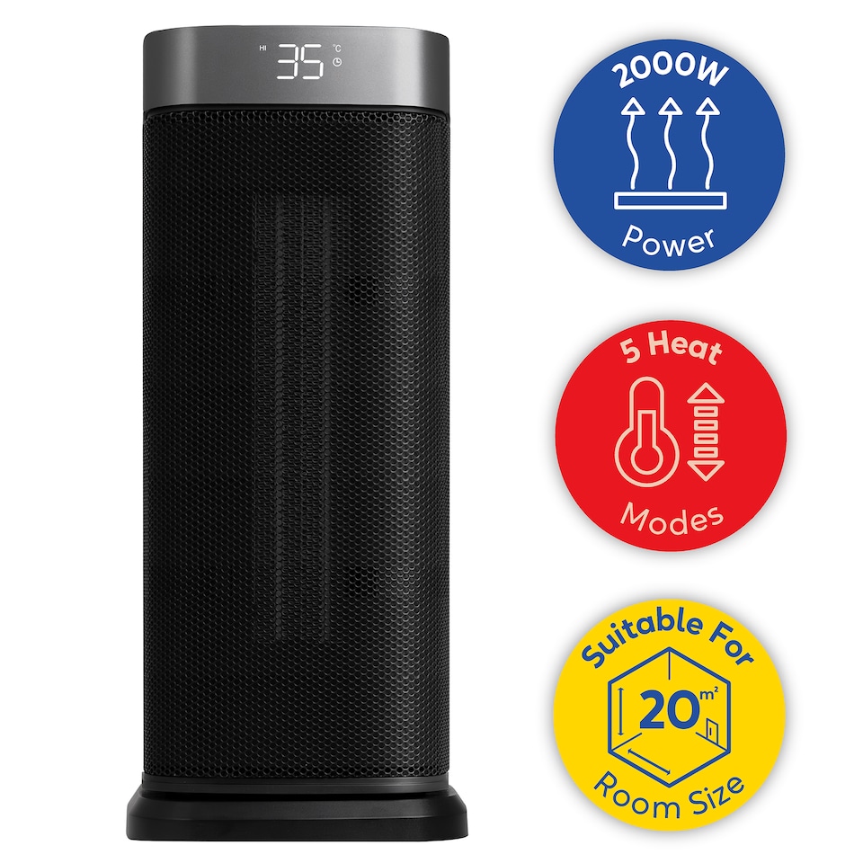 image 1 of Russell Hobbs RHCTH2002S Space Heater in Black & Silver Round 2000W Portable Electric Heater