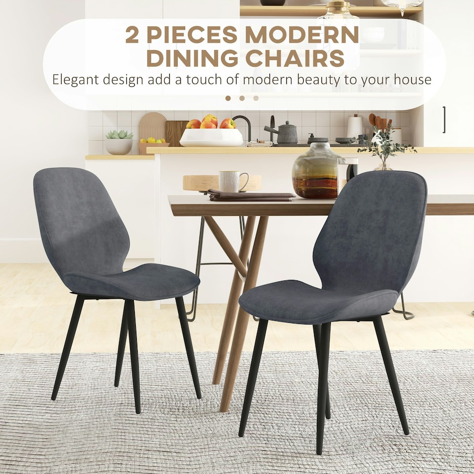 image 1 of HOMCOM Dining Chairs Set of 2 Upholstered Kitchen Chairs w/ Metal Legs Grey