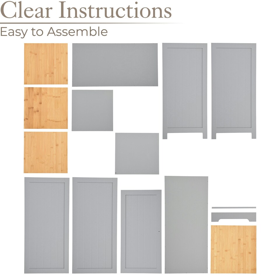 image 1 of Christow Bathroom Shelf Cabinet Grey Bamboo Freestanding Tallboy Storage Unit