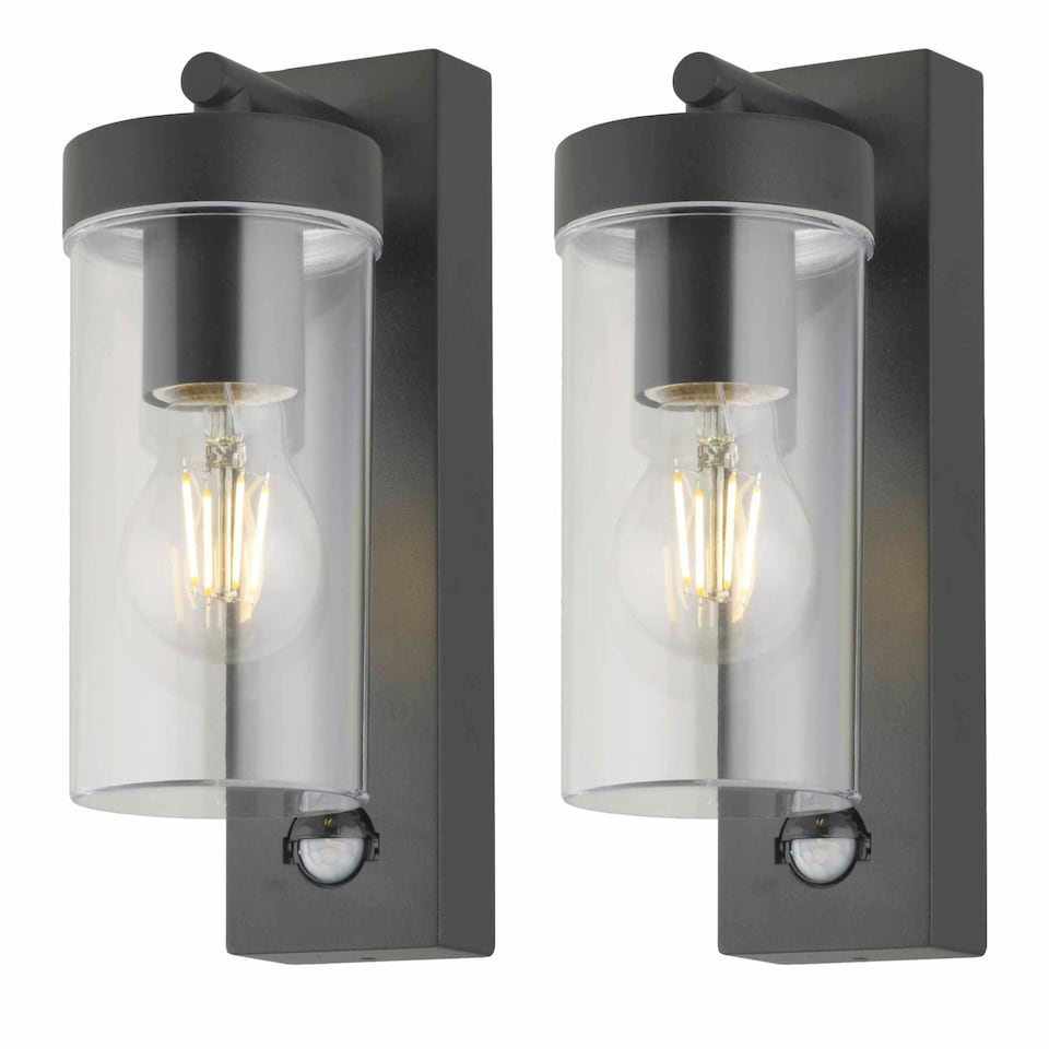 image 1 of Set of 2 Hadron - Black Motion Sensor Outdoor Wall Lights | Black | Clear | 2