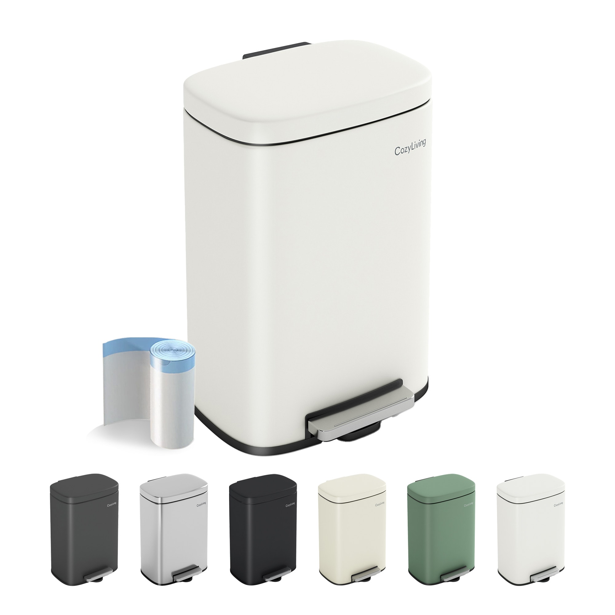 MCC Direct 12L Waste Pedal Bin Compact Kitchen & Bathroom Office Rubbish Bin in White