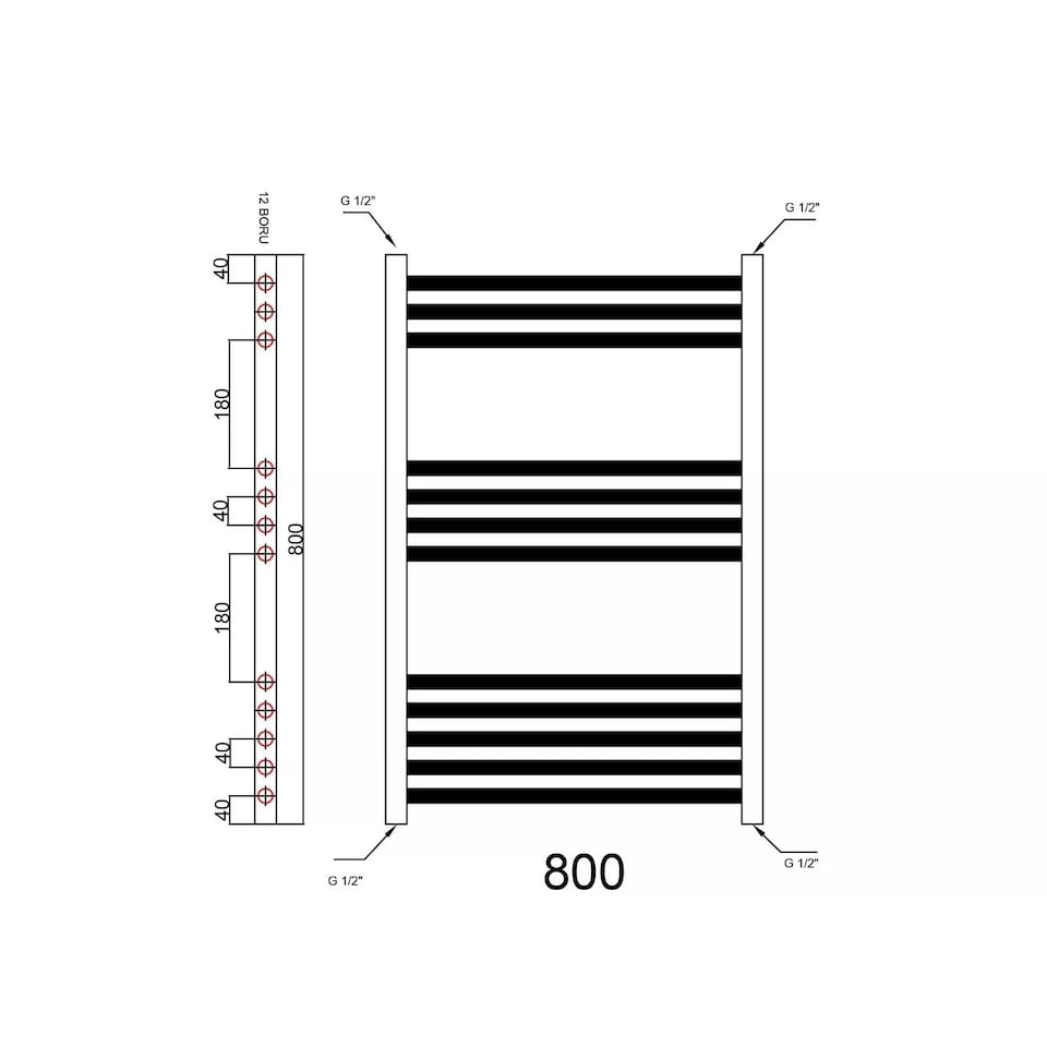 image 1 of Matt Black 800 x 300mm Heated Bathroom Towel Rail Warmer Ladder Radiator with Angled Manual Valves Pair