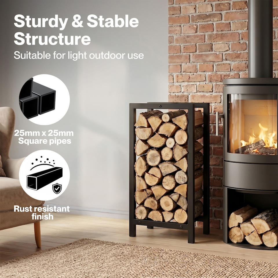 image 1 of Levede Firewood Rack Metal Outdoor Storage Log Holder Fireplace 30 x 22 x 59cm