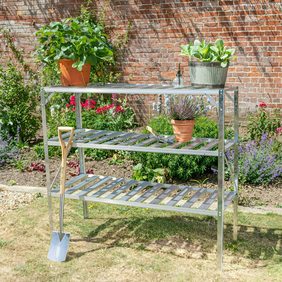 image 1 of Lacewing Traditional 3 Tier Greenhouse Staging Shelving Bench in Silver 126cm