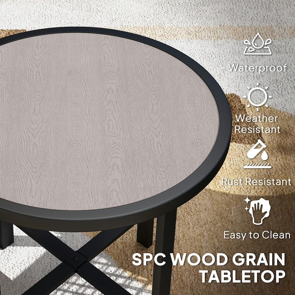 image 1 of Outsunny 50.5cm Round Garden Table with SPC Tabletop, Grey Wood Effect Grey | Grey