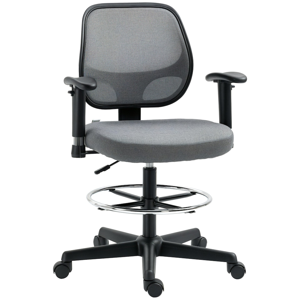 image 1 of Vinsetto Drafting Chair Tall Office Stand Desk Chair with Foot Ring, Arm, Wheel