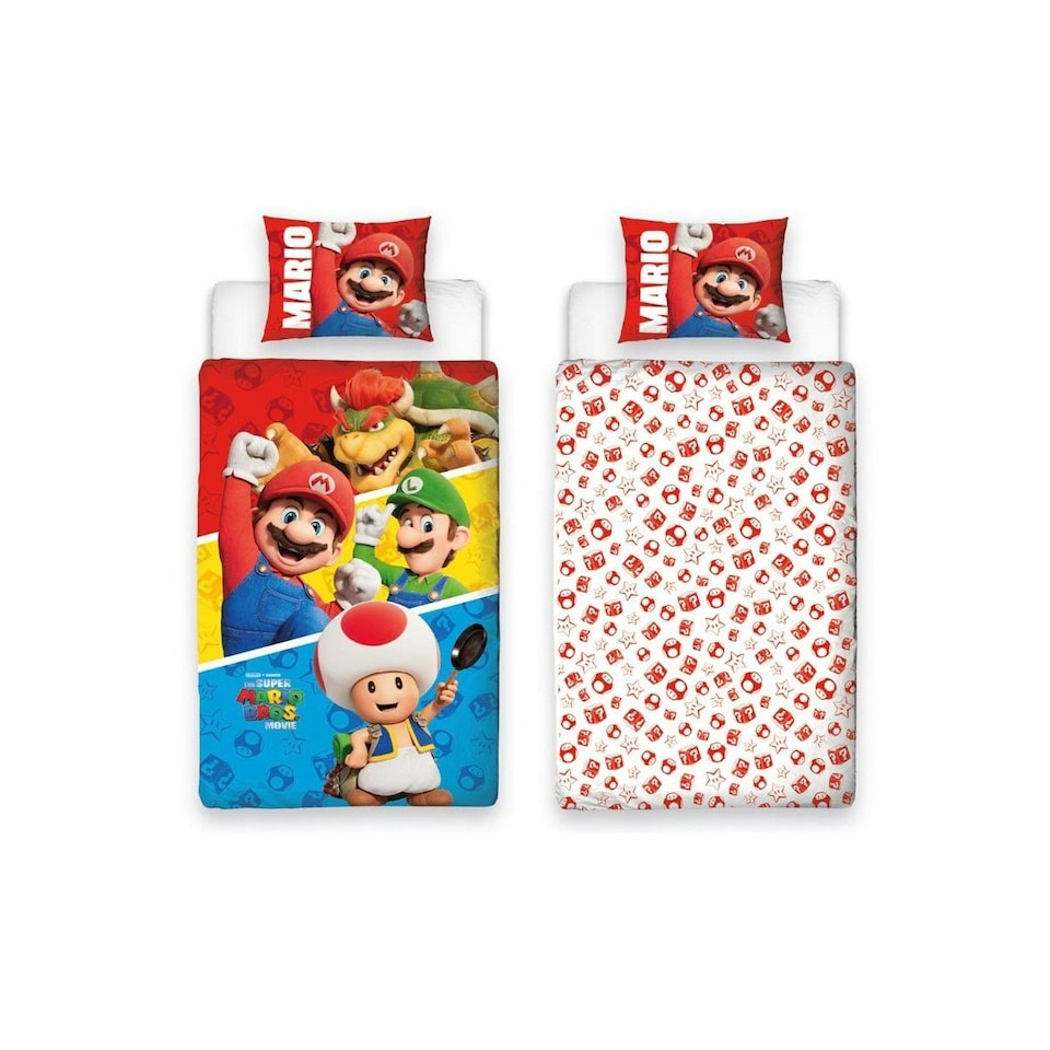 image 1 of Super Mario Bros Jump Reversible Duvet Cover Set - Multicoloured - Single Multi | Single