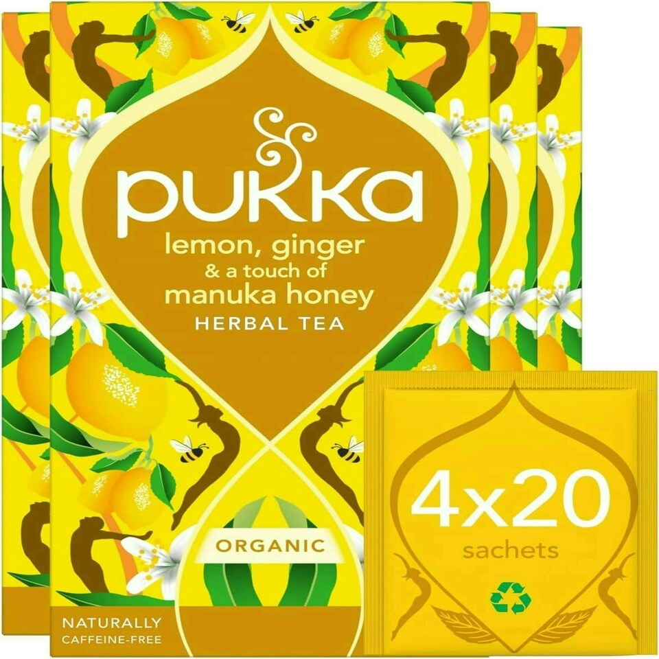 image 1 of Pukka Herbs Organic Herbal Tea, Lemon Ginger & a Touch of Manuka Honey, 4 Packs, 80 Teabags 4
