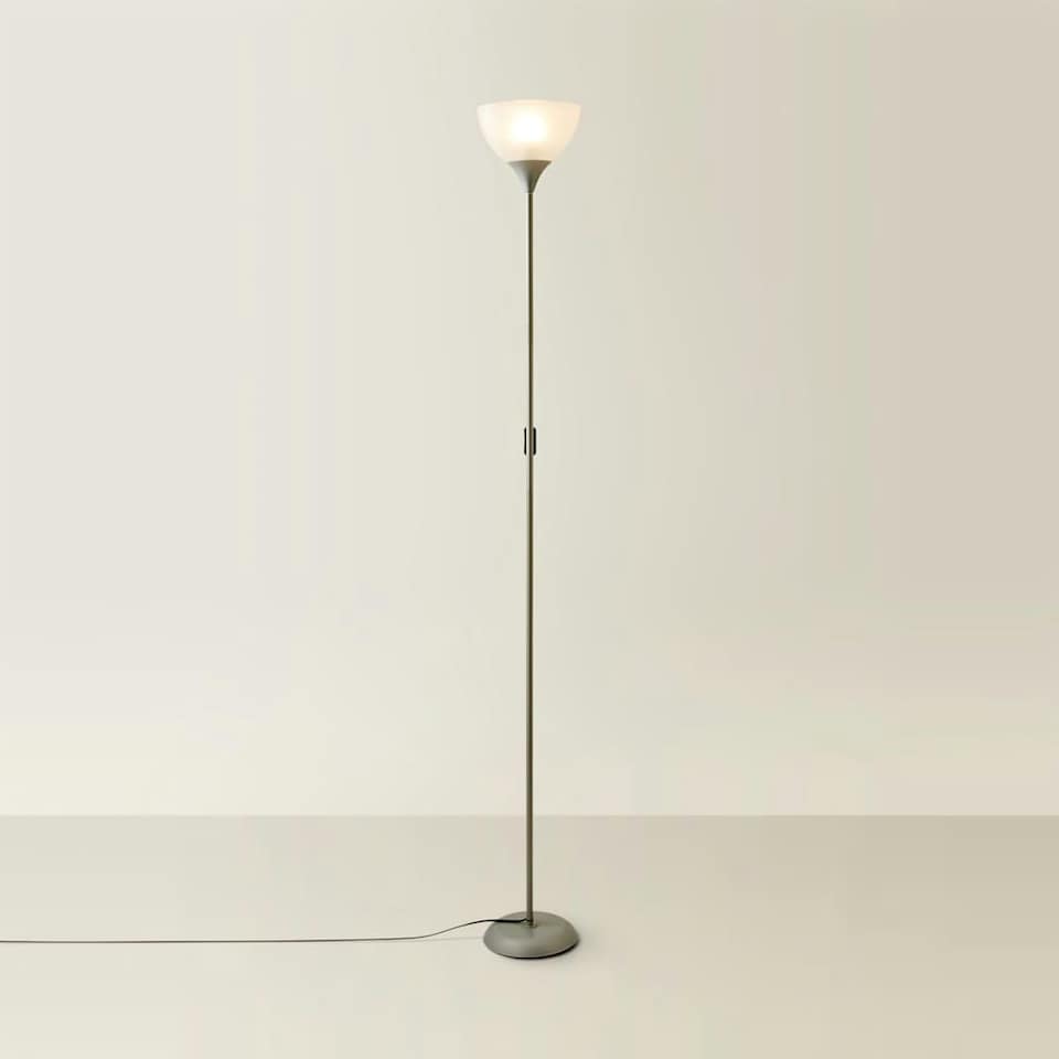 image 1 of ValueLights Dalby Chrome Uplighter Floor Lamp White Shade & Bulb | Silver