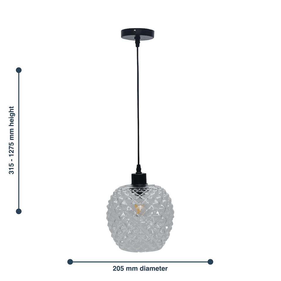 image 1 of Baine - Clear Textured Glass with Black Pendant Fitting | Clear | Clear | 1