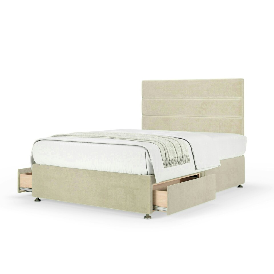 image 1 of Neptune Spring Cream Naples Velvet 2 Drawer Divan Set And Milan Headboard Single