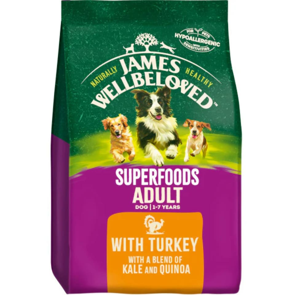 image 1 of James Wellbeloved Turkey. Kale & Quinoa Adult Dog Superfood 1.5KG