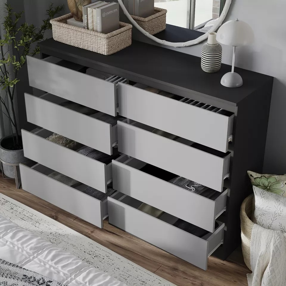 image 1 of Minimalist Chest of 8 Drawers - 88.3x120x35cm | Black | Black & Grey | 1