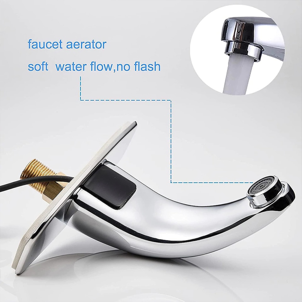 image 1 of ENER J Touchless Waterfall Basin Tap LED Temperature Display Pull Out Sensor Mixer