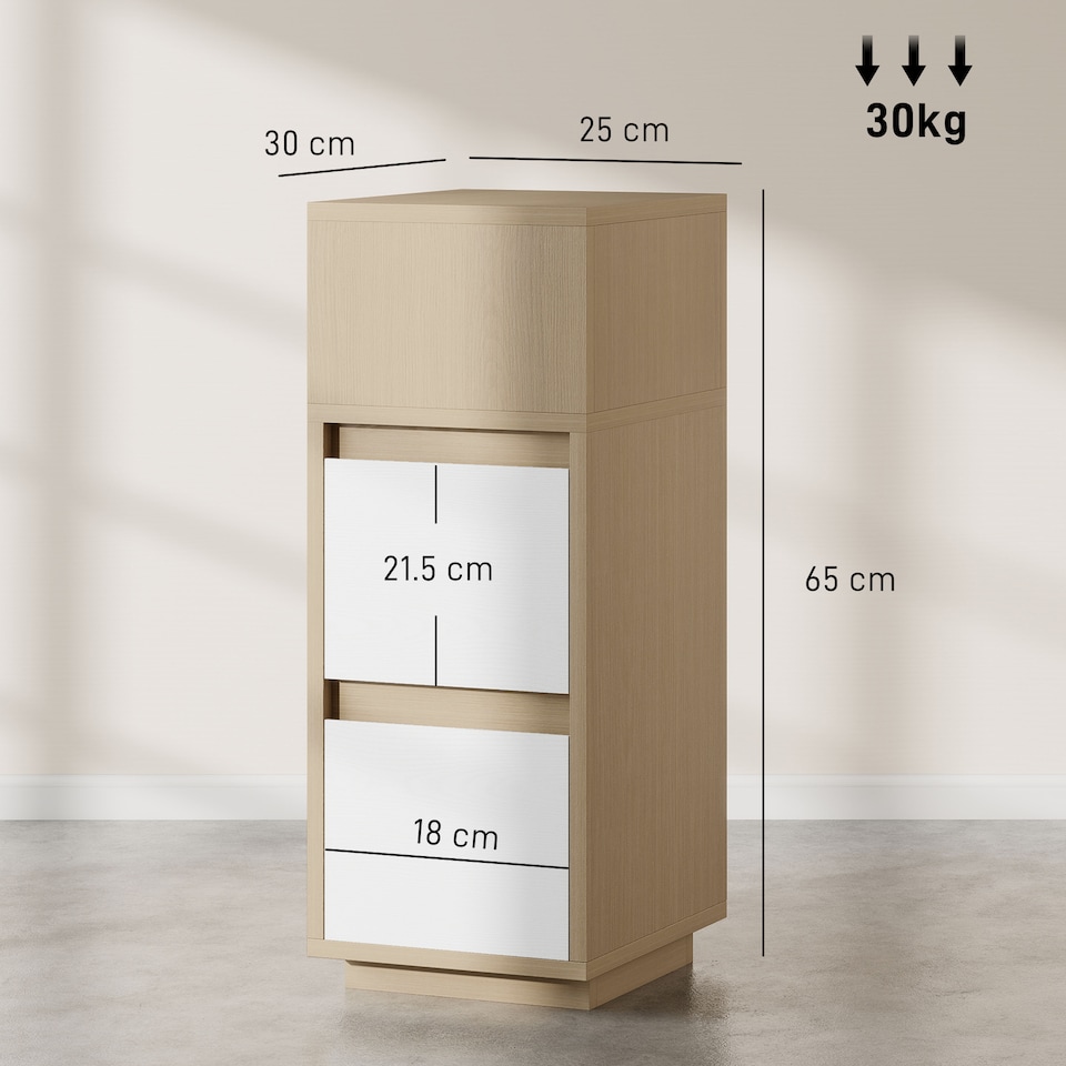 image 1 of HOMCOM Slim Bedside Table, Bedside Cabinet with Open Shelf and 2 Drawers