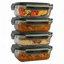 380ml Meal Prep Glass Containers with Airtight Lids Clip Lock Takeaway Containers Pack 4