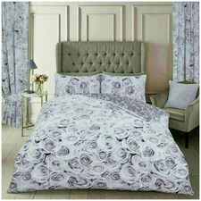 VELVETIO Bellerose Floral Printed Duvet Cover Set Rebersible Polycotton Beddings Grey | Super King