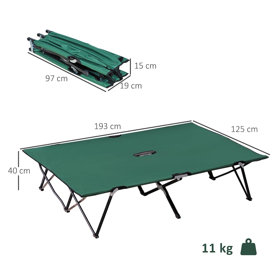 image 1 of Outsunny Double Camping Bed Camping Cot Foldable Sunbed Outdoor Patio Sleeping Bed Super Light with Carry Bag Green