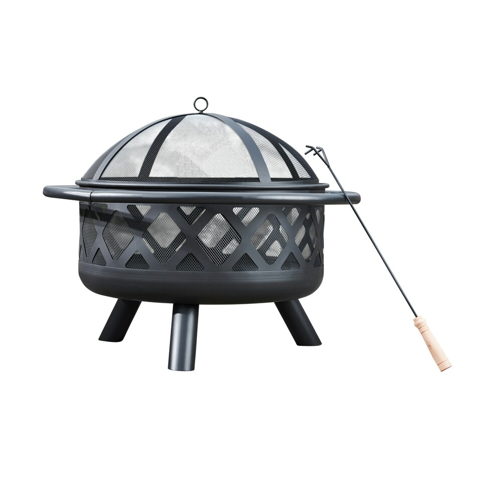image 1 of Teamson Home 30in Outdoor Round Wood Burning Fire Pit with Steel Base, Black