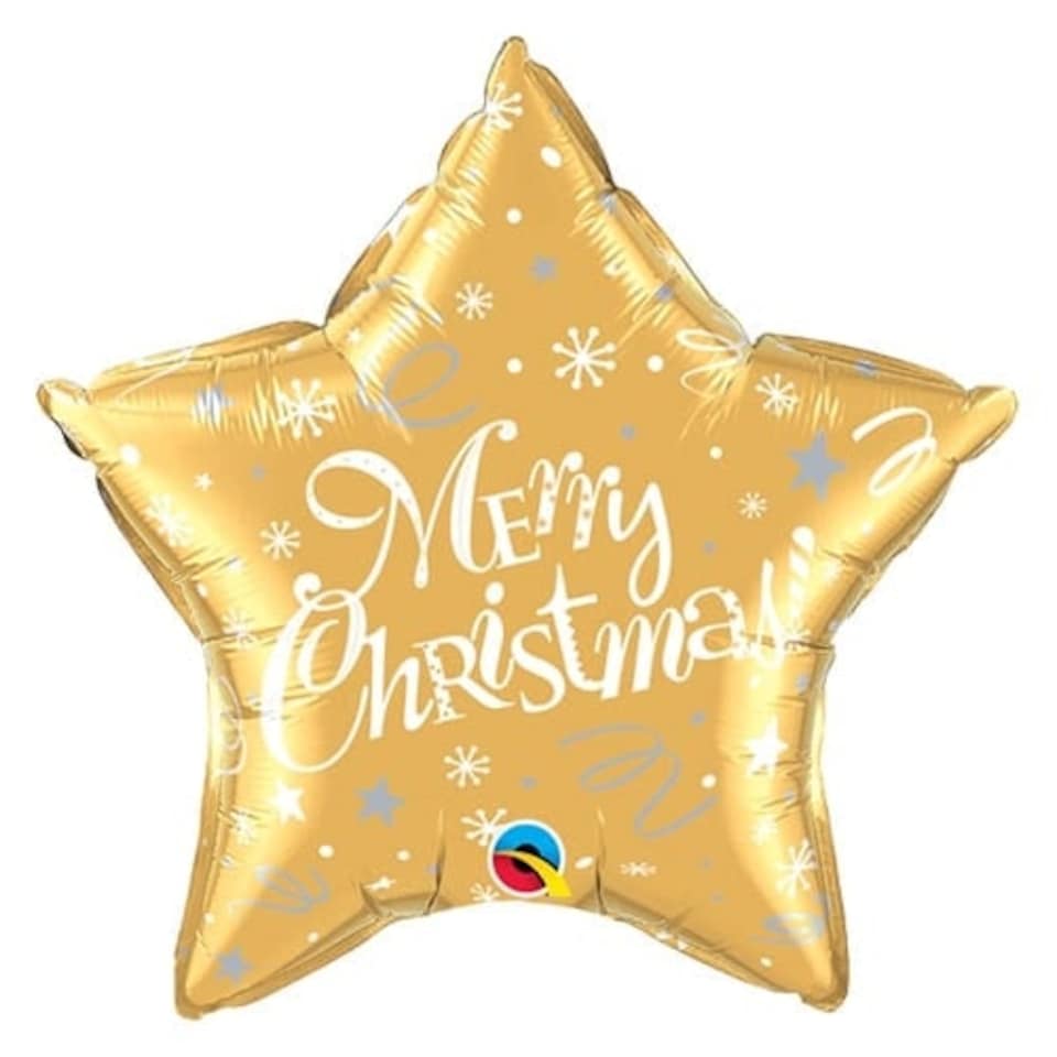 Merry Christmas Festive Gold Star Foil Helium Qualatex Balloon 51cm / 20 in