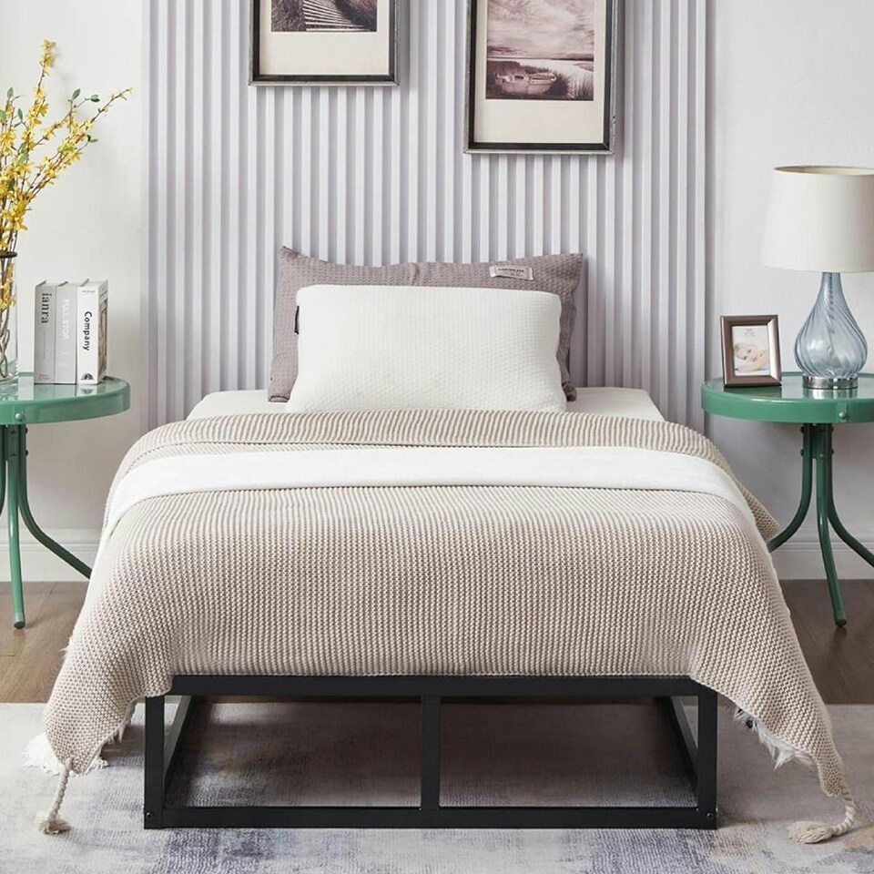 image 1 of Single Bed Frame Extra Strong Platform Metal Frame Bedroom Easy Build