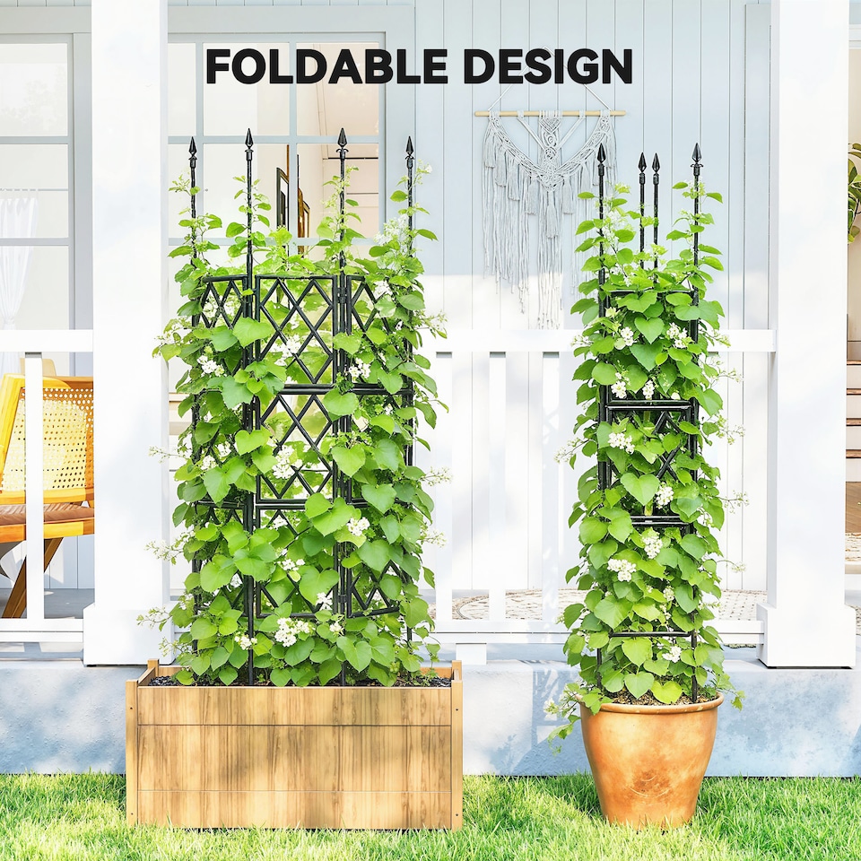 image 1 of Outsunny Foldable Garden Trellis, Lattice Climbing Support Trellis | Black | Black