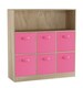 image 1 of Wide 7-Cube Bookcase With Drawers | Brown | Oak & Light Pink | 1
