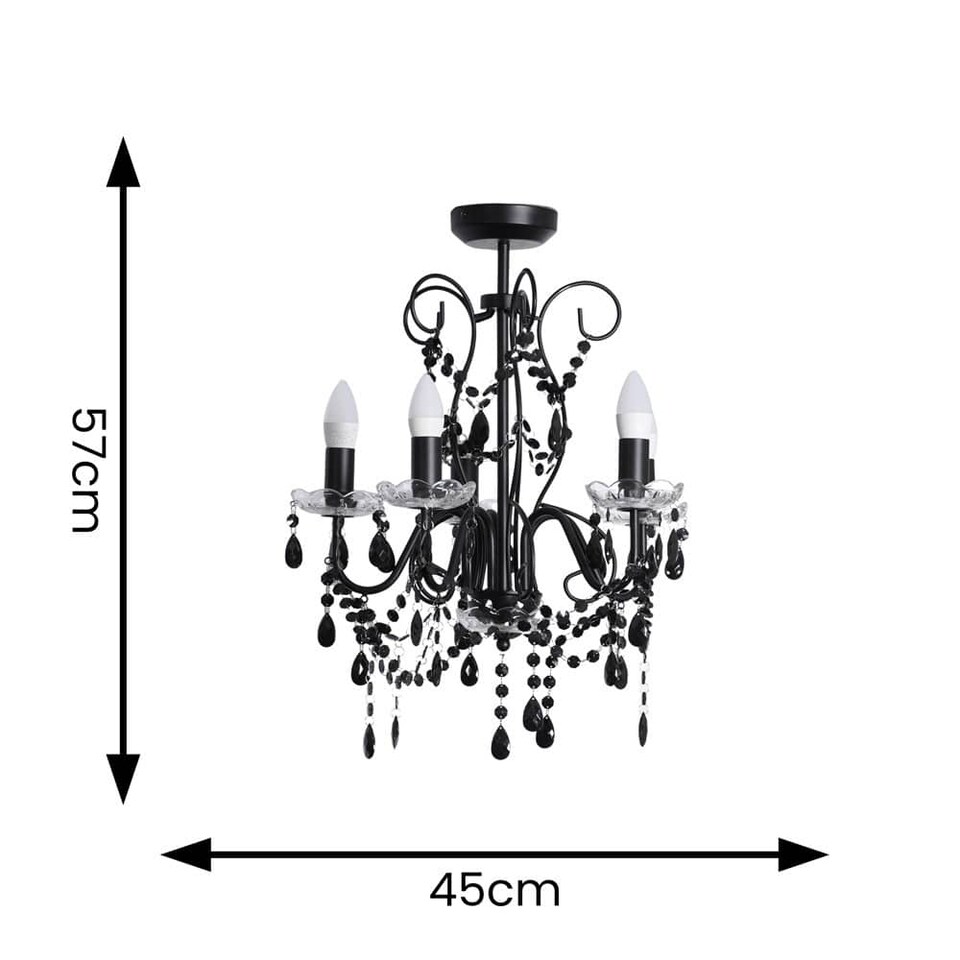image 1 of ValueLights Viscount 5 Way Black Jewel Chandelier Ceiling Pendant Light and Bulbs