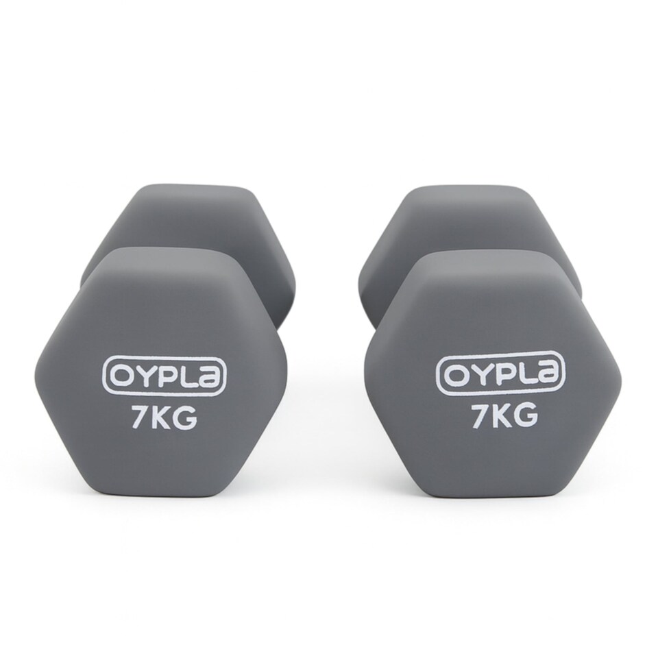 image 1 of Pair of 7kg Hex Anti Roll Neoprene Non Slip Hand Dumbbells Workout Weights