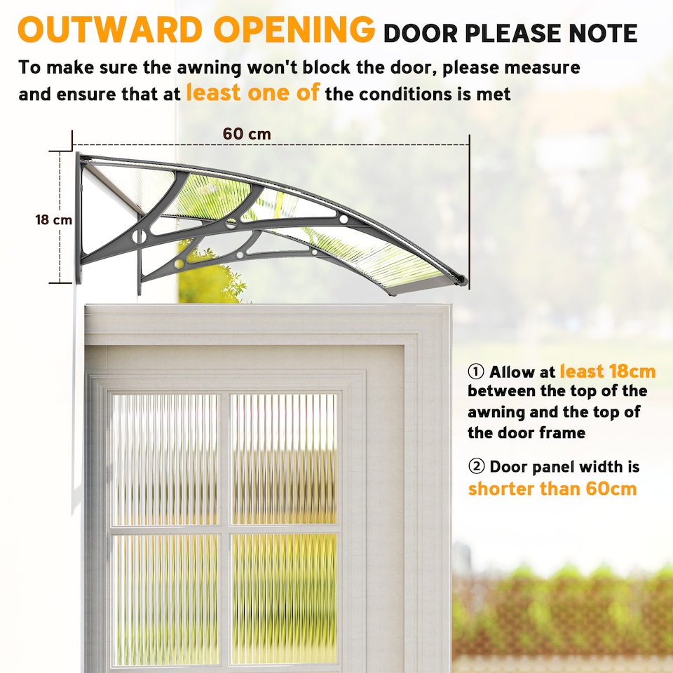 image 1 of Outsunny Door Canopy Outdoor Awning Rain Shelter for Window Porch, Grey | Green