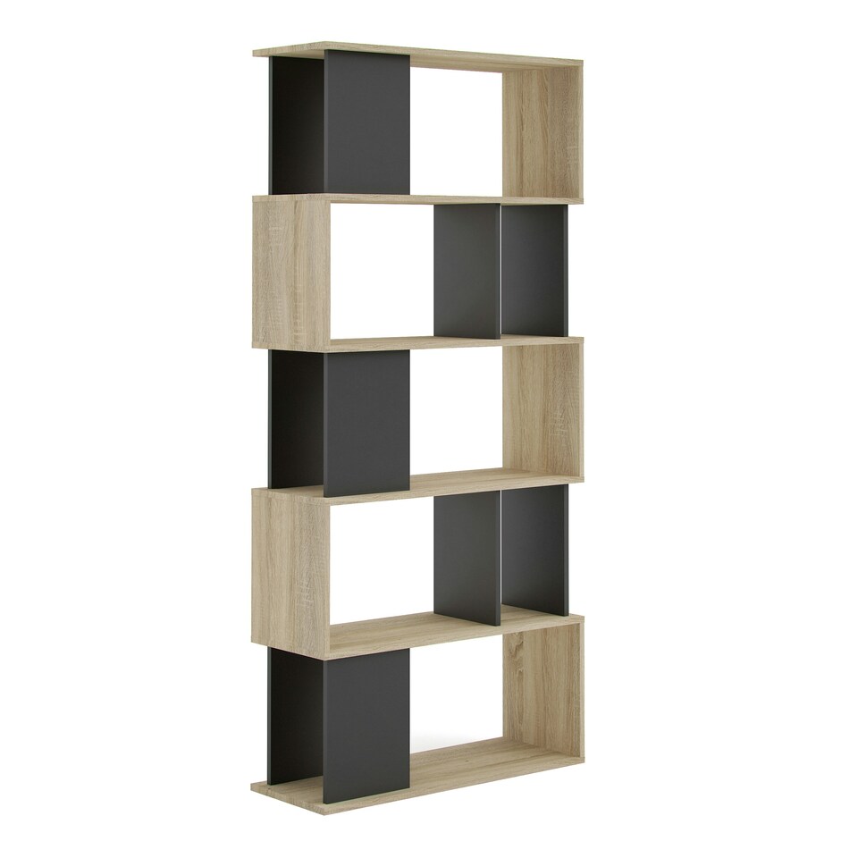 image 1 of Maze Open Bookcase 4 Shelves in Oak and Black