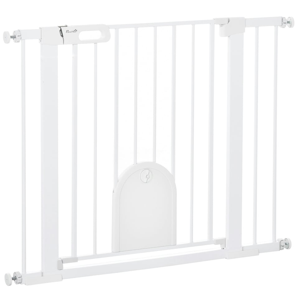 image 1 of PawHut 75-103 cm Pet Safety Gate Pressure Fit Stair w/ Small Door Double Locking
